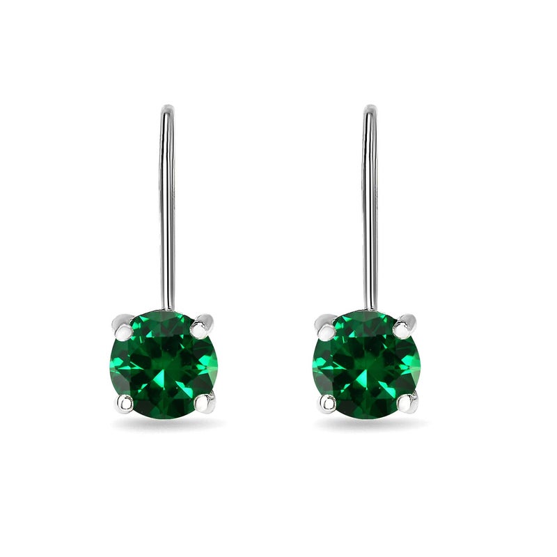 B. BRILLIANT Green Earrings for Women 6mm Round Sterling Silver Leverback Drop Synthetic Gemstones Emerald Earrings for Bridesmaids Fashion - Image 2